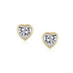 Romantic Love Tiny Mini Cubic Zirconia Aqua Blue CZ Heart Stud Earrings 14K Yellow Gold - Image 12