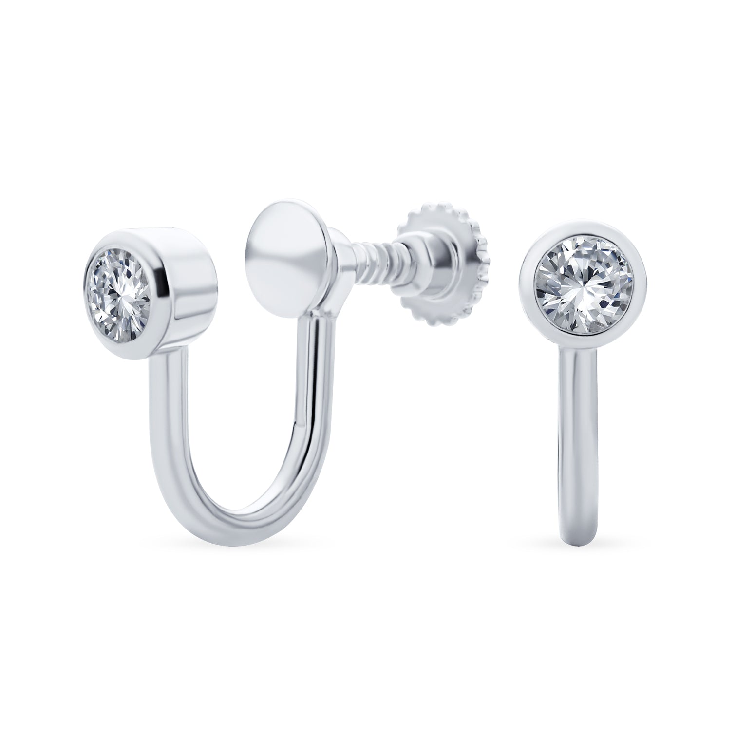 cz-4mm-bezel-screw-clipon_pfs-52-2277-az_1 Minimalist Blue CZ Clip-On Earrings Rose Gold Plated Sterling Silver 4MM - Image 1