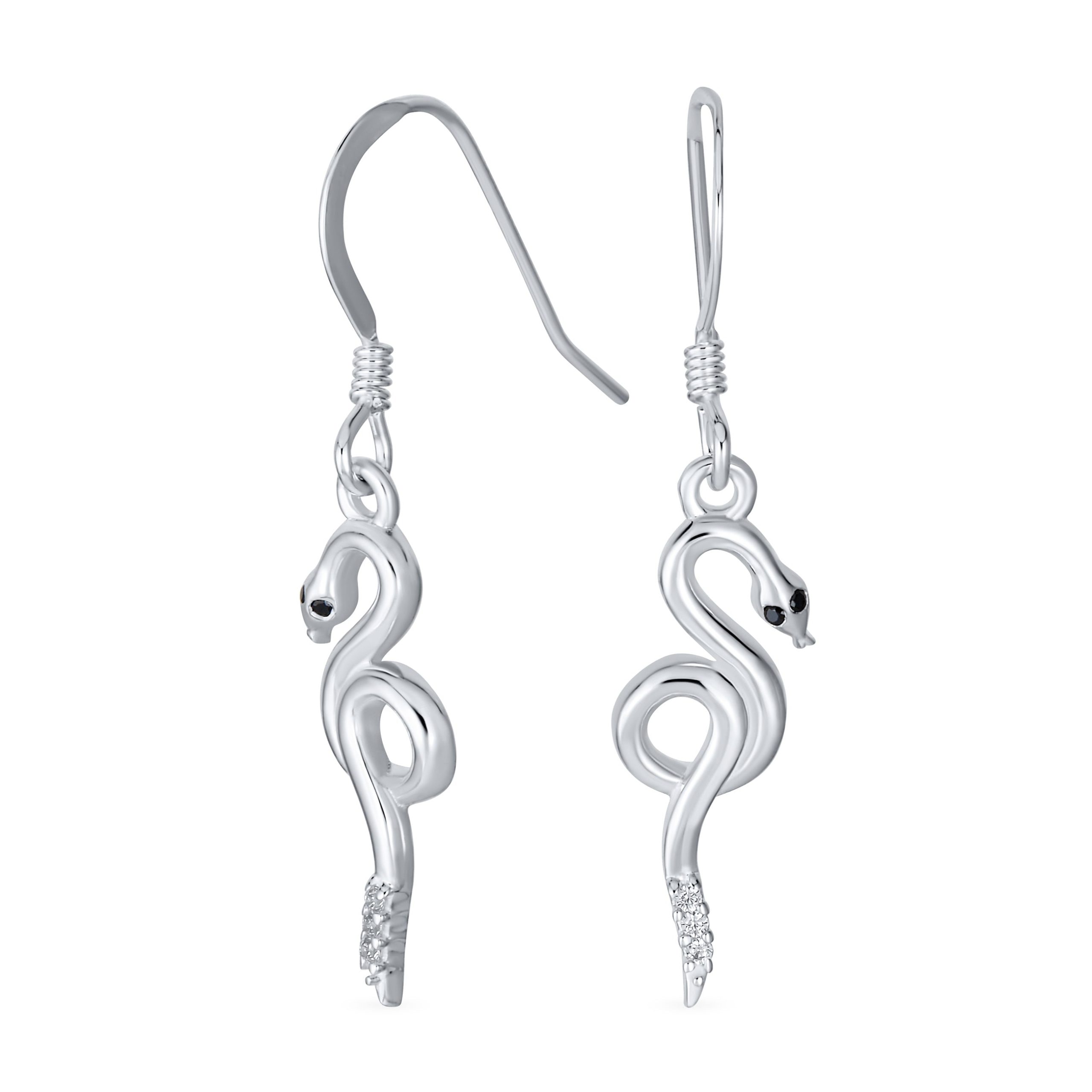 cz-animal-snake-earrings-hook-srn-s112331e-a-az_01 Egyptian Dangle Earrings Snake Design Sterling Silver - Image 1