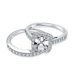 Art Deco Style 2CT Asscher Cut Square CZ Cubic Zirconia Halo Engagement Ring Band Set Sterling Silver - Image 2