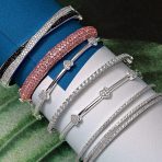 Cubic Zirconia Princess Cut CZ Stackable Eternity Tennis Bangle Bracelet Fits 7-7.5 Inch - Image 6