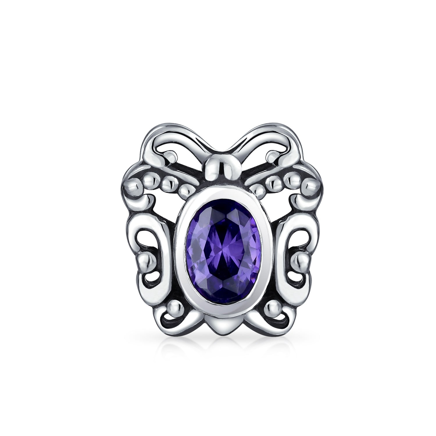 cz-butterfly-bead-animal-silver-amethyst_pbx-hsz-059-prpld-az_1_fef4ebb8-90e9-4365-b50f-10b6314e4fe0 Purple Butterfly Charm Bead with Simulated Amethyst CZ for European Bracelet - Image 1