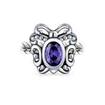 Purple Butterfly Charm Bead with Simulated Amethyst CZ for European Bracelet - Image 2