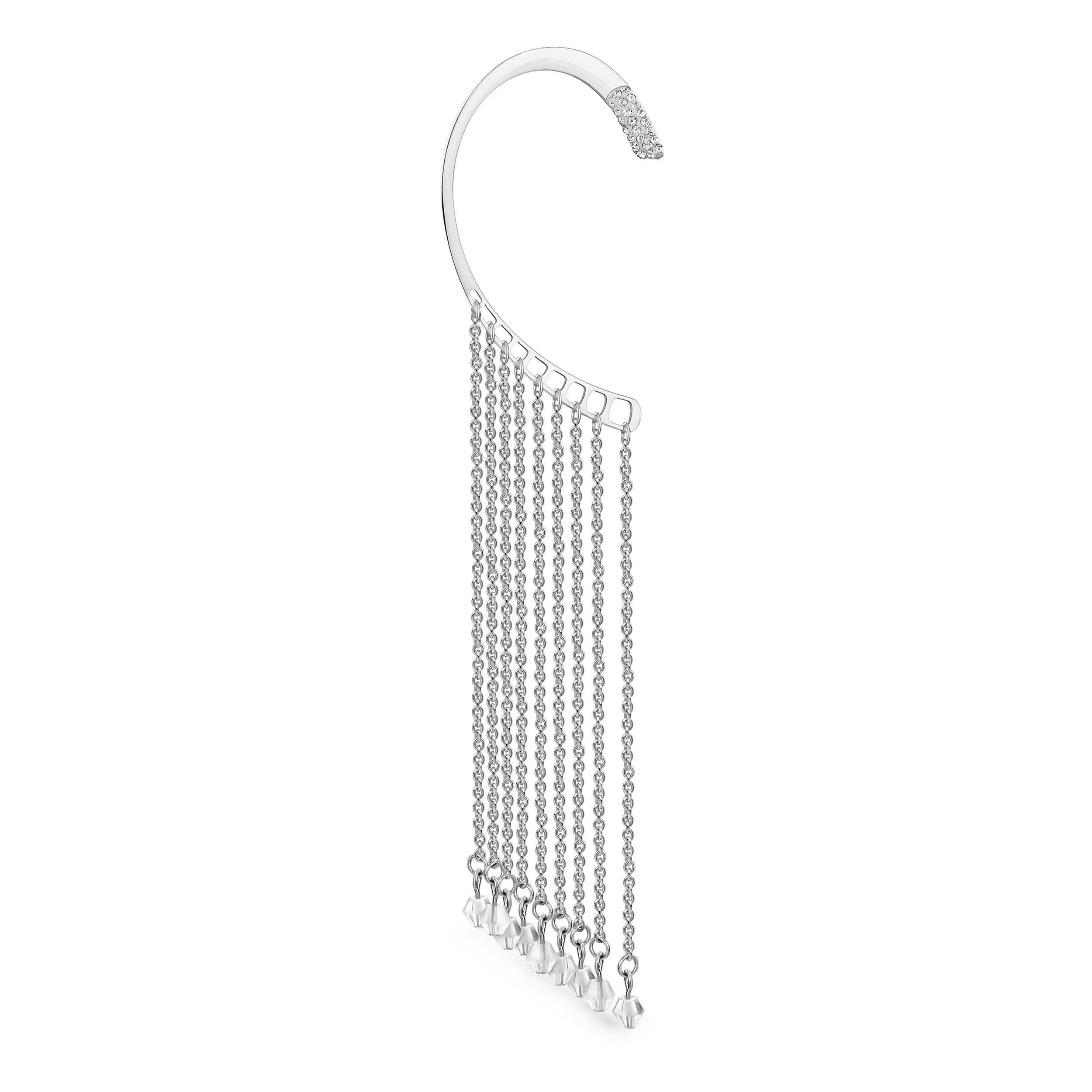 cz-cartilage-chains-ear-wrap_bss-bfcw-chain-r-az_11 Right Fashion Fringe Cascade Ear Cuff Cartilage Hook Crystal Earring Silver Tone - Image 1