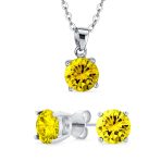 4CTW Round Yellow CZ Solitaire Stud Earrings & Pendant Necklace Set .925 Sterling Silver - Image 5