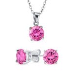 4CTW Round Yellow CZ Solitaire Stud Earrings & Pendant Necklace Set .925 Sterling Silver