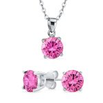 4CTW Round Yellow CZ Solitaire Stud Earrings & Pendant Necklace Set .925 Sterling Silver