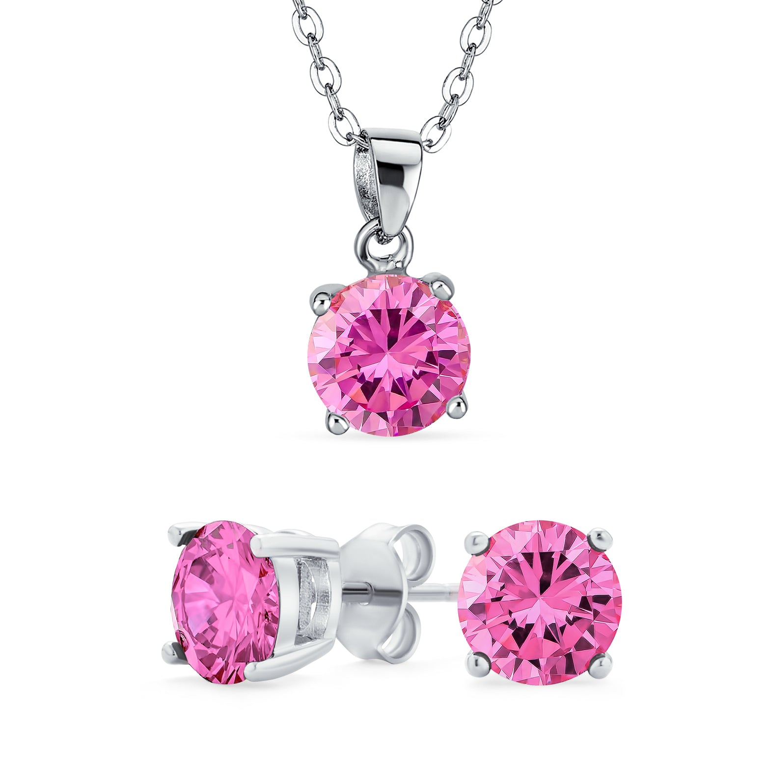 cz-circle-pendant-necklace-clear_zdc-bc008-cl16 4CTW Round Yellow CZ Solitaire Stud Earrings & Pendant Necklace Set .925 Sterling Silver - Image 1