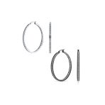 Set of 2 Round Channel Set CZ Hoop Earrings Black Plated Stainless Steel 2 Inch - Image 2