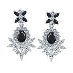 Cocktail Leaf Motif Cubic Zirconia Black White CZ Chandelier Clip-On Earrings - Image 10
