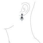 Cocktail Leaf Motif Cubic Zirconia Black White CZ Chandelier Clip-On Earrings - Image 15