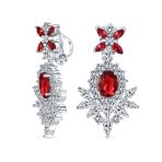 Cocktail Leaf Motif Cubic Zirconia Black White CZ Chandelier Clip-On Earrings - Image 3