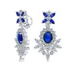 Cocktail Leaf Motif Cubic Zirconia Black White CZ Chandelier Clip-On Earrings - Image 4
