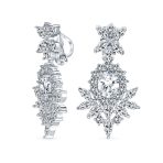Cocktail Leaf Motif Cubic Zirconia Black White CZ Chandelier Clip-On Earrings - Image 2