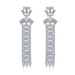 Elegant Bridal Cubic Zirconia CZ Linear Art Deco Statement Asian Motif Column Chandelier Earrings
