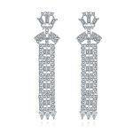 Elegant Bridal Cubic Zirconia CZ Linear Art Deco Statement Asian Motif Column Chandelier Earrings