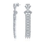 Elegant Bridal Cubic Zirconia CZ Linear Art Deco Statement Asian Motif Column Chandelier Earrings - Image 2