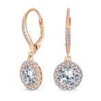 Set of 2 3CT Halo Solitaire CZ Dangle Earrings Rose Gold & Gold Plated Silver - Image 5