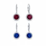 Set of 2 3CT Halo Solitaire CZ Dangle Earrings Rose Gold & Gold Plated Silver - Image 2