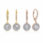 Set of 2 3CT Halo Solitaire CZ Dangle Earrings Rose Gold & Gold Plated Silver