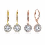 Set of 2 3CT Halo Solitaire CZ Dangle Earrings Rose Gold & Gold Plated Silver