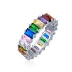 Art Deco Style CZ Cubic Zirconia Baguette Eternity Band Ring Sterling Silver - Image 5