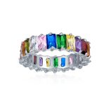 Art Deco Style CZ Cubic Zirconia Baguette Eternity Band Ring Sterling Silver - Image 12