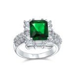 Classic Art Deco Style Halo 5CT Cubic Zirconia Emerald Cut Green CZ Statement Ring