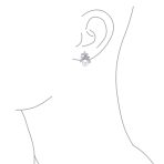 Victorian Style CZ Ribbon White Pearl Bow Stud Earrings .925 Sterling Silver - Image 3