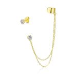 Geometric Ear Cuff Cartilage with Chains CZ Stud 14K Gold Plated Silver