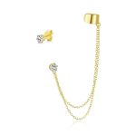 Geometric Ear Cuff Cartilage with Chains CZ Stud 14K Gold Plated Silver