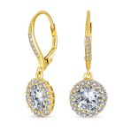 Set of 2 3CT Halo Solitaire CZ Dangle Earrings Rose Gold & Gold Plated Silver - Image 9