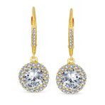 Set of 2 3CT Halo Solitaire CZ Dangle Earrings Rose Gold & Gold Plated Silver - Image 11