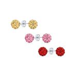 Set of 3 Red Black Clear Crystals Ball Stud Earrings Sterling Silver Post - Image 3