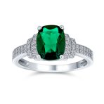 Art Deco 5CT CZ Pave Rectangle Green  Cocktail Engagement Ring Sterling Silver - Image 2