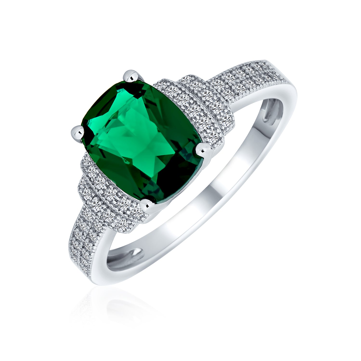 cz-green-emerald-silver-pave-ring-rectangle-byj-gt0493-r_2 Art Deco 5CT CZ Pave Rectangle Green Cocktail Engagement Ring Sterling Silver - Image 1