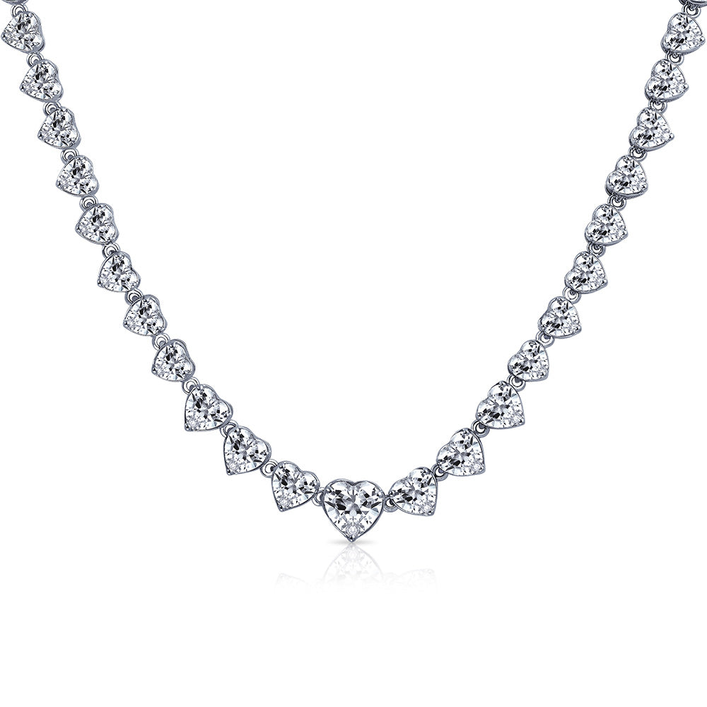 cz-heart-tennis-bridal-necklace_jho-n8004-az_1 Classic Graduated Cubic Zirconia Heart Shape CZ Tennis Necklace Statement Collar - Image 1