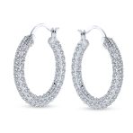 Bridal CZ Hoop Earrings Silver Plated Brass 1.3" Diameter Pave Statement Jewelry - Image 2
