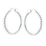 Elegant Black White CZ Hoop Earrings 14K Gold Sterling Silver 1.5 Inch Diameter - Image 2