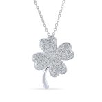 Irish Shamrock Four Leaf Clover Pendant Necklace Sterling Silver with CZ Charm