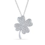 Irish Shamrock Four Leaf Clover Pendant Necklace Sterling Silver with CZ Charm