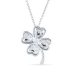 Irish Shamrock Four Leaf Clover Pendant Necklace Sterling Silver with CZ Charm - Image 2