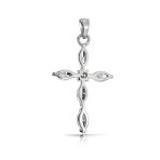 Bridal Necklace Marquise Cubic Zirconia Cross Pendant in Sterling Silver - Image 2