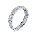 Heavy Iced-Out CZ Cubic Zirconia Big Square Link Statement Bracelet Silver Plated - Image 2
