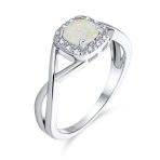 Delicate CZ Halo Square Princess Solitaire Opal Engagement Ring, Sterling Silver - Image 2