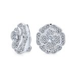 Cubic Zirconia Pave CZ 3D Statement Rose Flower Shape Clip On Earrings Non Pierced Ears