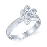 Animal Pet Lover CZ Pave Dog Paw Print Statement Ring Silver Plated
