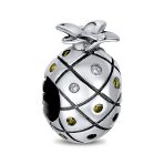 Tropical Pineapple Charm Bead Golden CZ for European Bracelets Sterling Silver