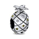Tropical Pineapple Charm Bead Golden CZ for European Bracelets Sterling Silver