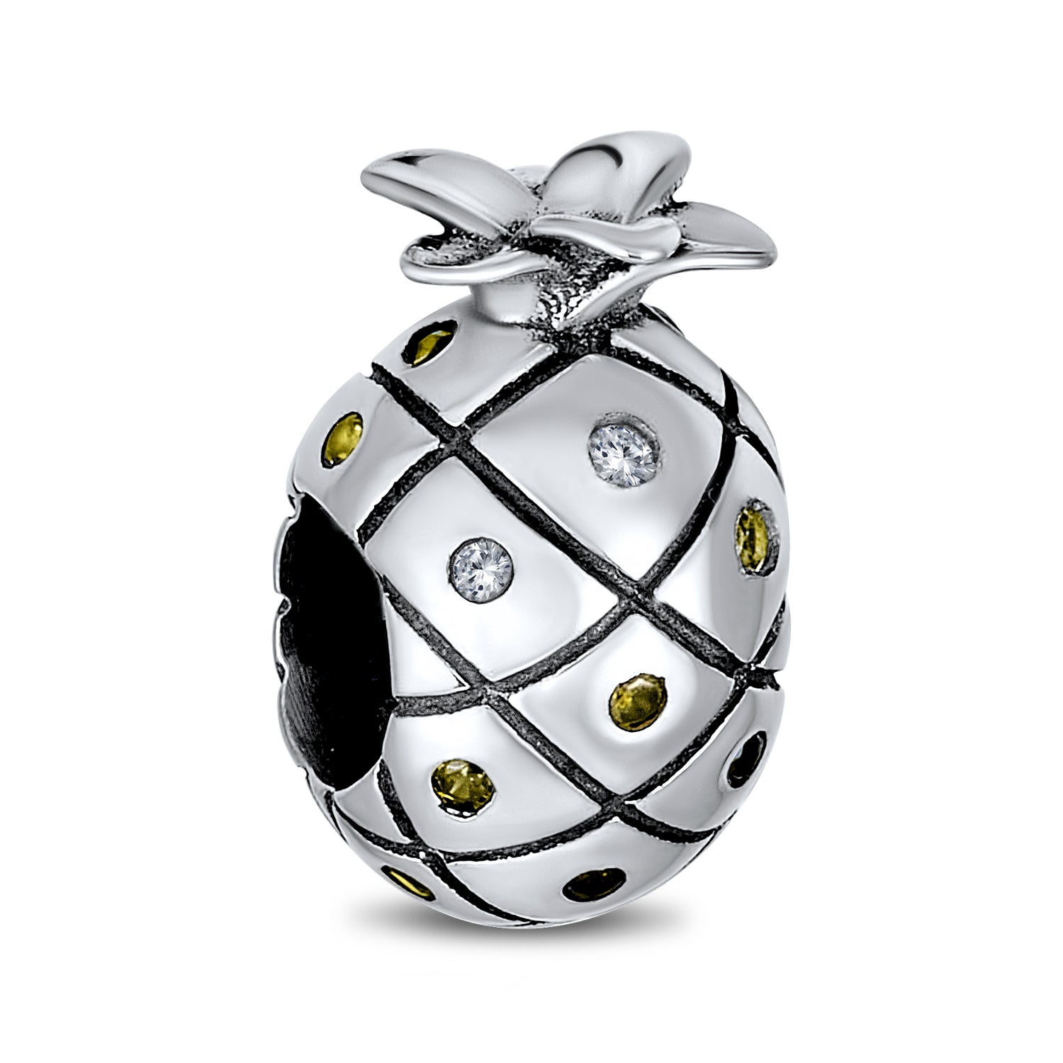 cz-pineapple-bead-yellow-charm_pbx-hsz-064_1 Tropical Pineapple Charm Bead Golden CZ for European Bracelets Sterling Silver - Image 1